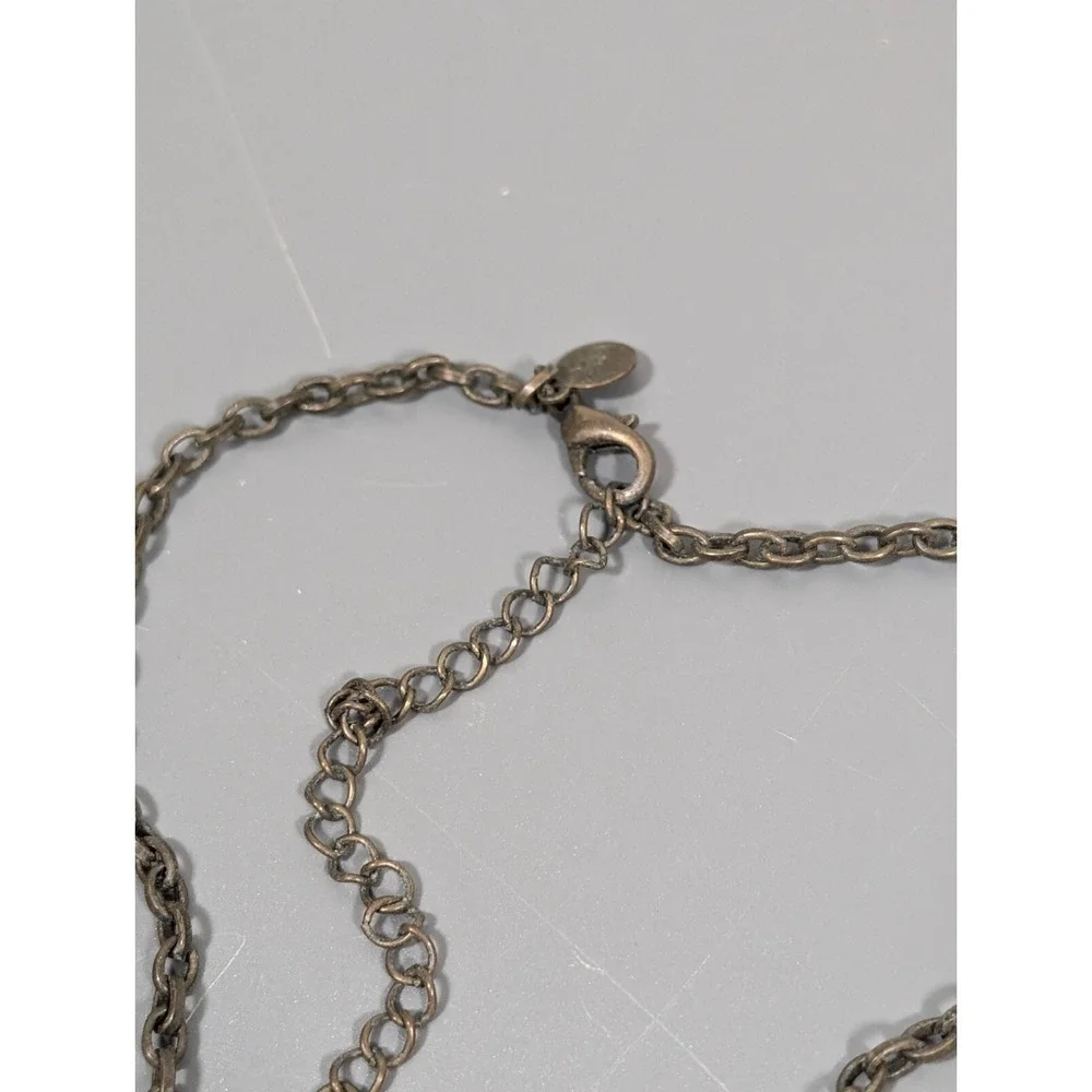 Vida Jewels Blue Rhinestone‎ Medallion Necklace Bronze Boho 21